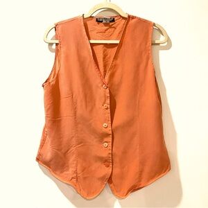 Vtg Savannah Womens Large 90's Salmon Pink Orange 100% Silk Vest Waistcoat